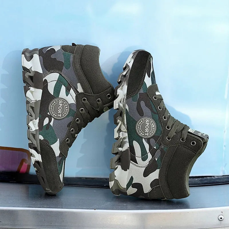 Women's green camouflage casual increased sneakers with canvas upper and rubber outsole