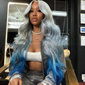 Grey blue gradient lace front human hair wig with natural-looking hairline