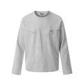Man wearing a loose-fit grey cotton long sleeve pullover in American retro style