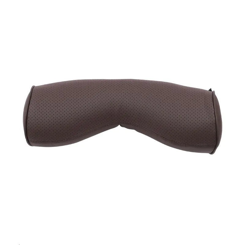 Volvo-style car headrest and lumbar support cushion set in brown colour