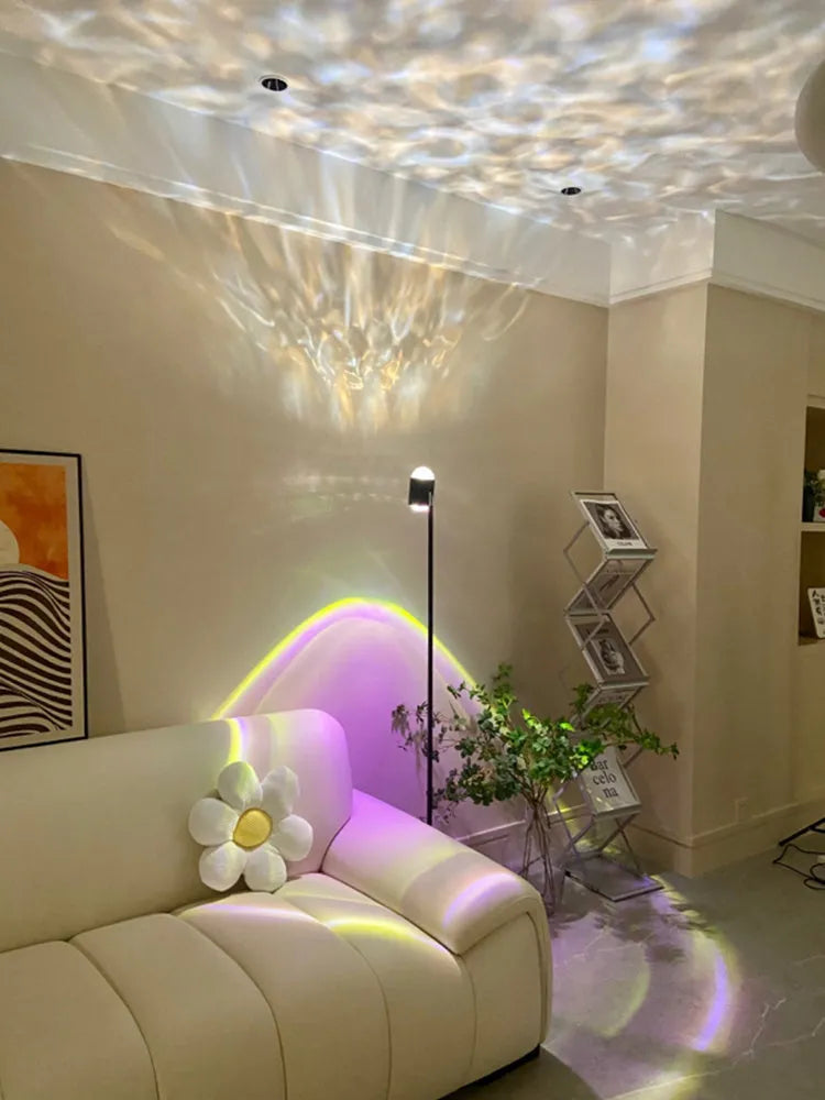 Sunset Red water wave pattern projection floor lamp with modern minimalist design