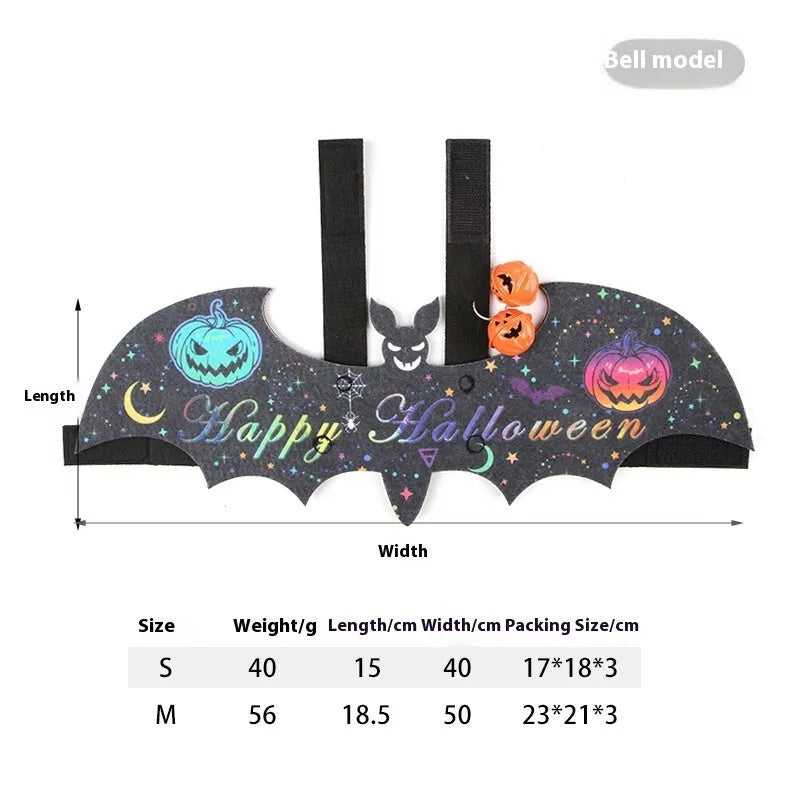 Halloween cat batwing felt costume in pumpkin bat colour on a cat
