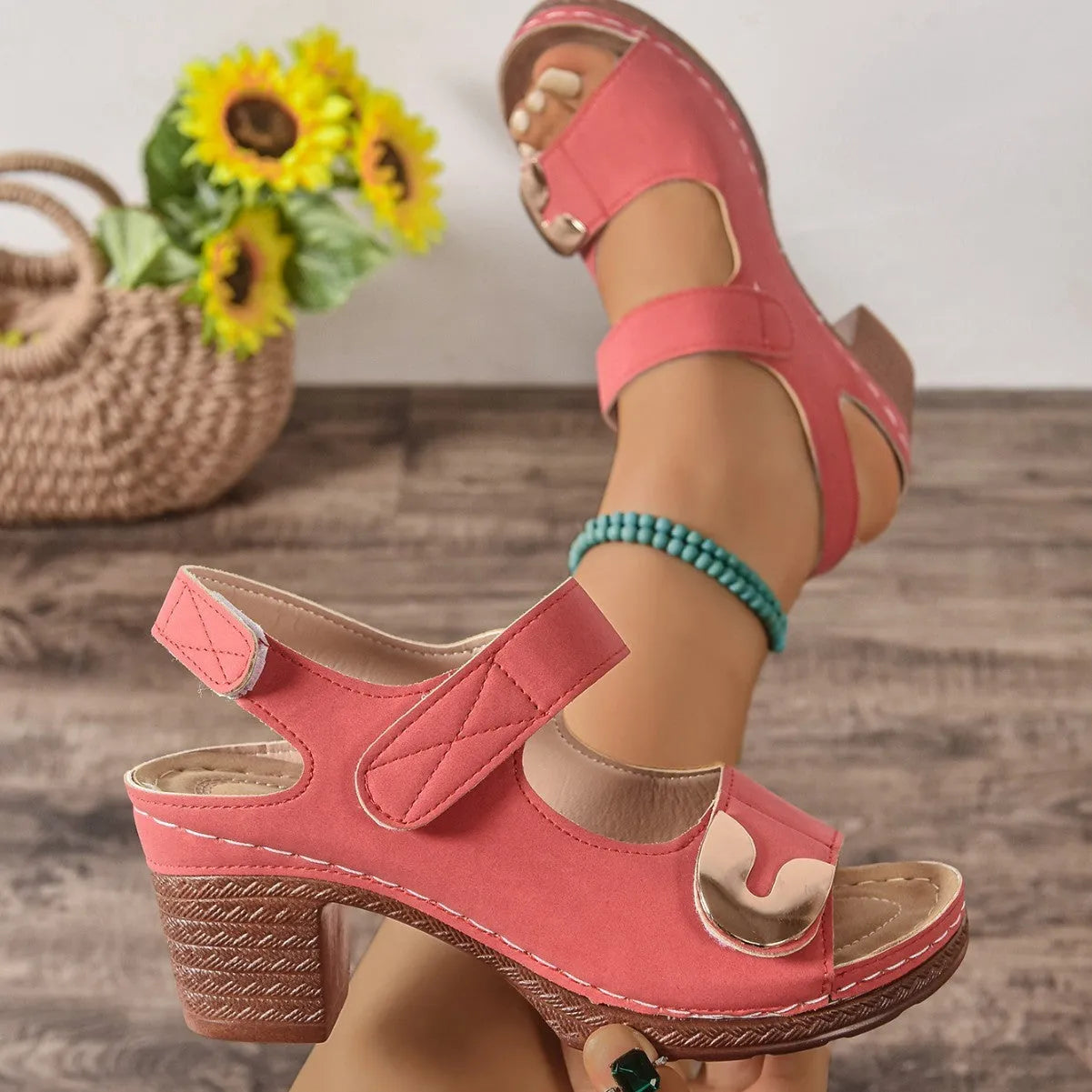 Velcro European and American Roman sandal with PU upper, round toe, available in multiple colours, side view