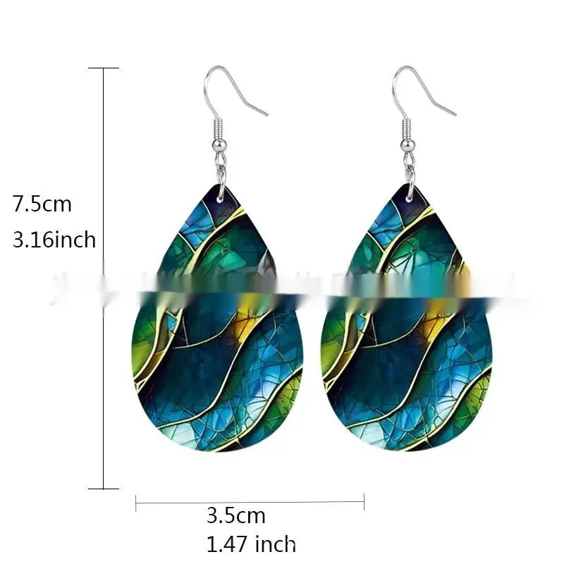 Acrylic flat branch knot drop earrings with printed patterns in various personality styles