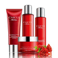 Pomegranate moisturizing skincare set with face wash toner lotion and cream in red packaging