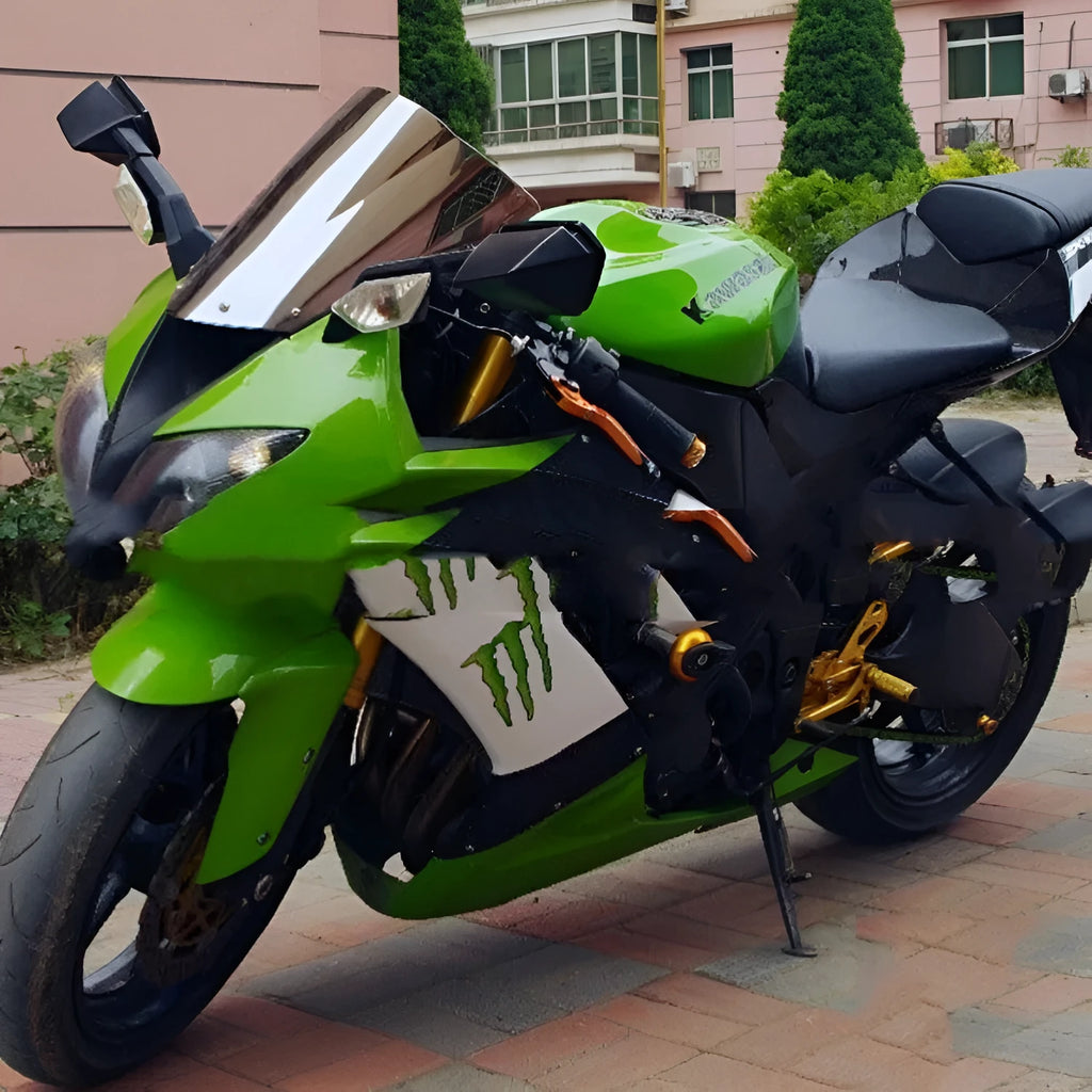 Blue and brown motorcycle windscreen for Kawasaki Ninja ZX-6R and ZX-10R models.