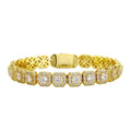 Men's silver zircon flip Cuban chain bracelet on wrist showing inlaid zircon and clasp detail