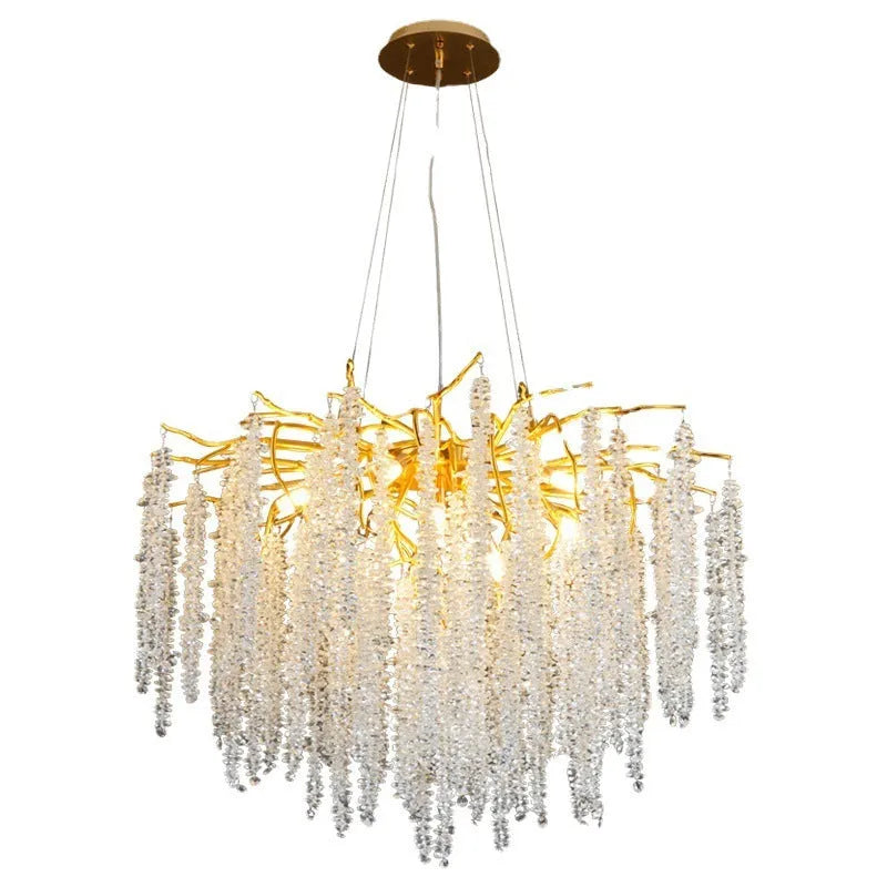 Adjustable height crystal chandelier with aluminium alloy frame in round and long style options
