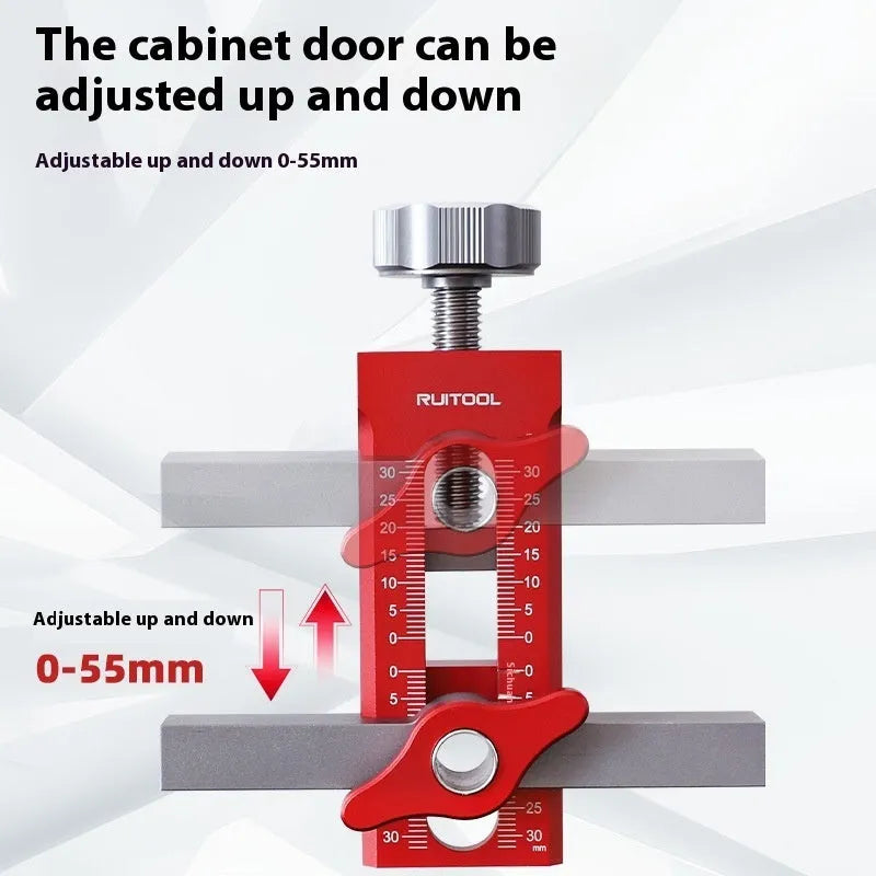 Aluminium alloy cabinet door installation aid tool for woodworking and DIY projects.