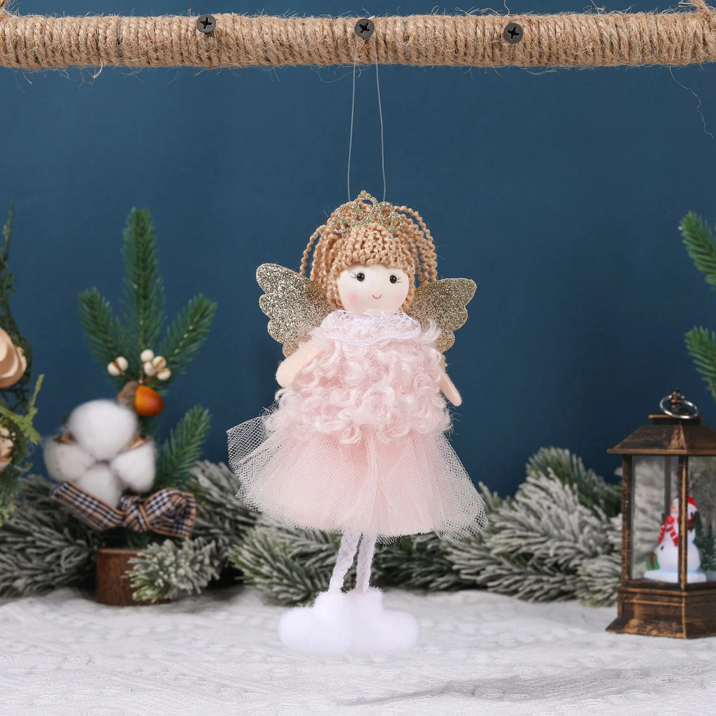 Cartoon-style Christmas angel fabric crown hair pendant for a girl's high ponytail.