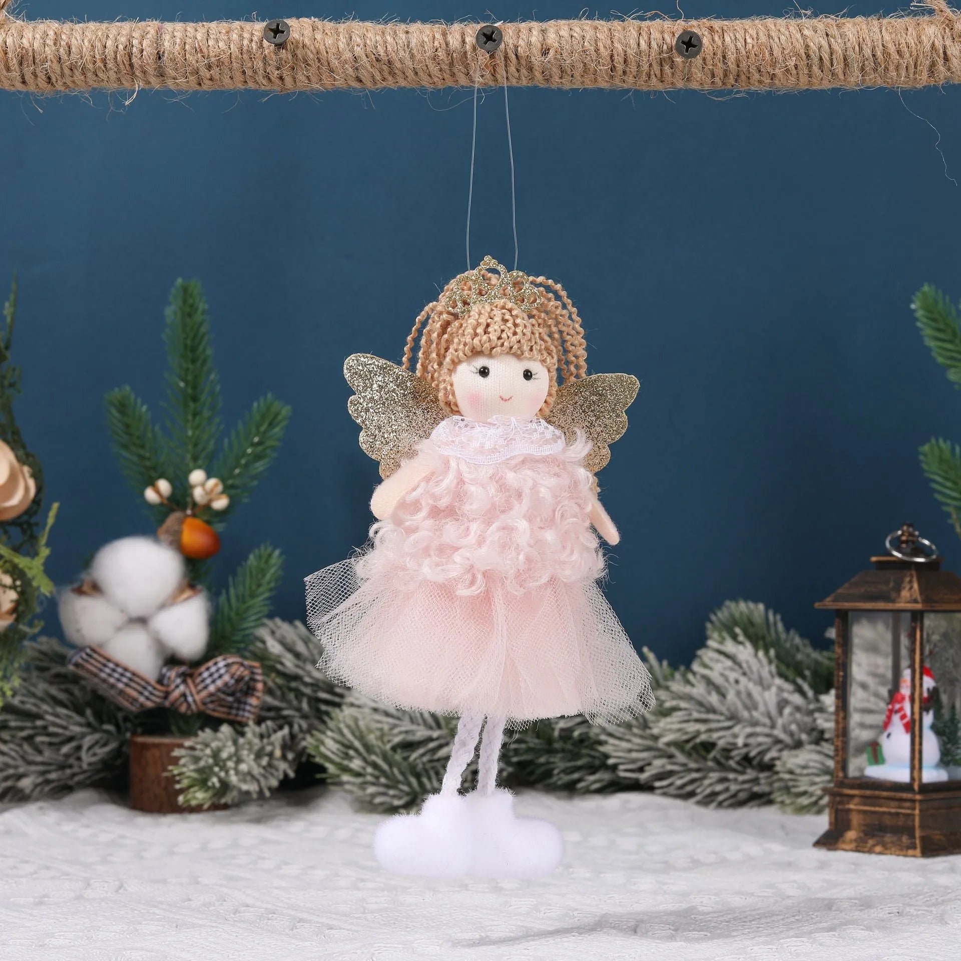 Cartoon-style Christmas angel fabric crown hair pendant for a girl's high ponytail.