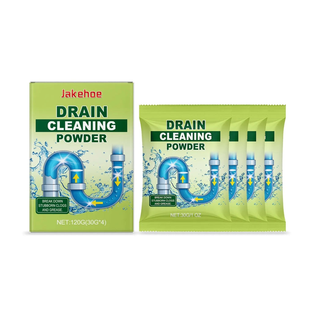 Container of 120 gram drain cleaning powder for sinks and toilets.