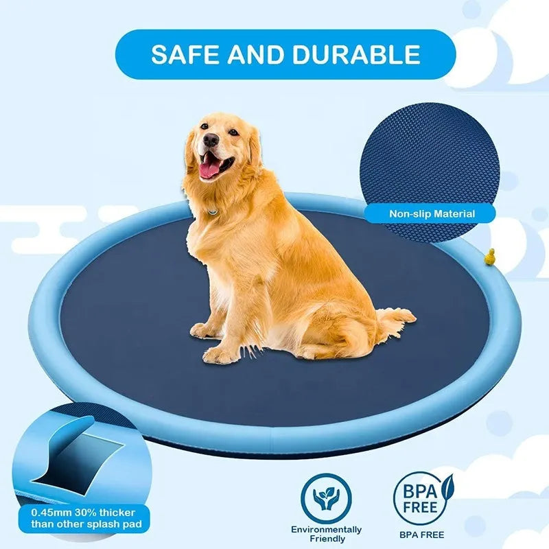 Anti-slip dog swimming mat splash pad in three size options for outdoor water play