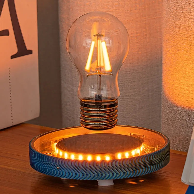 Magnetic suspension moon lamp floating above its base as a modern night light and decorative ornament.