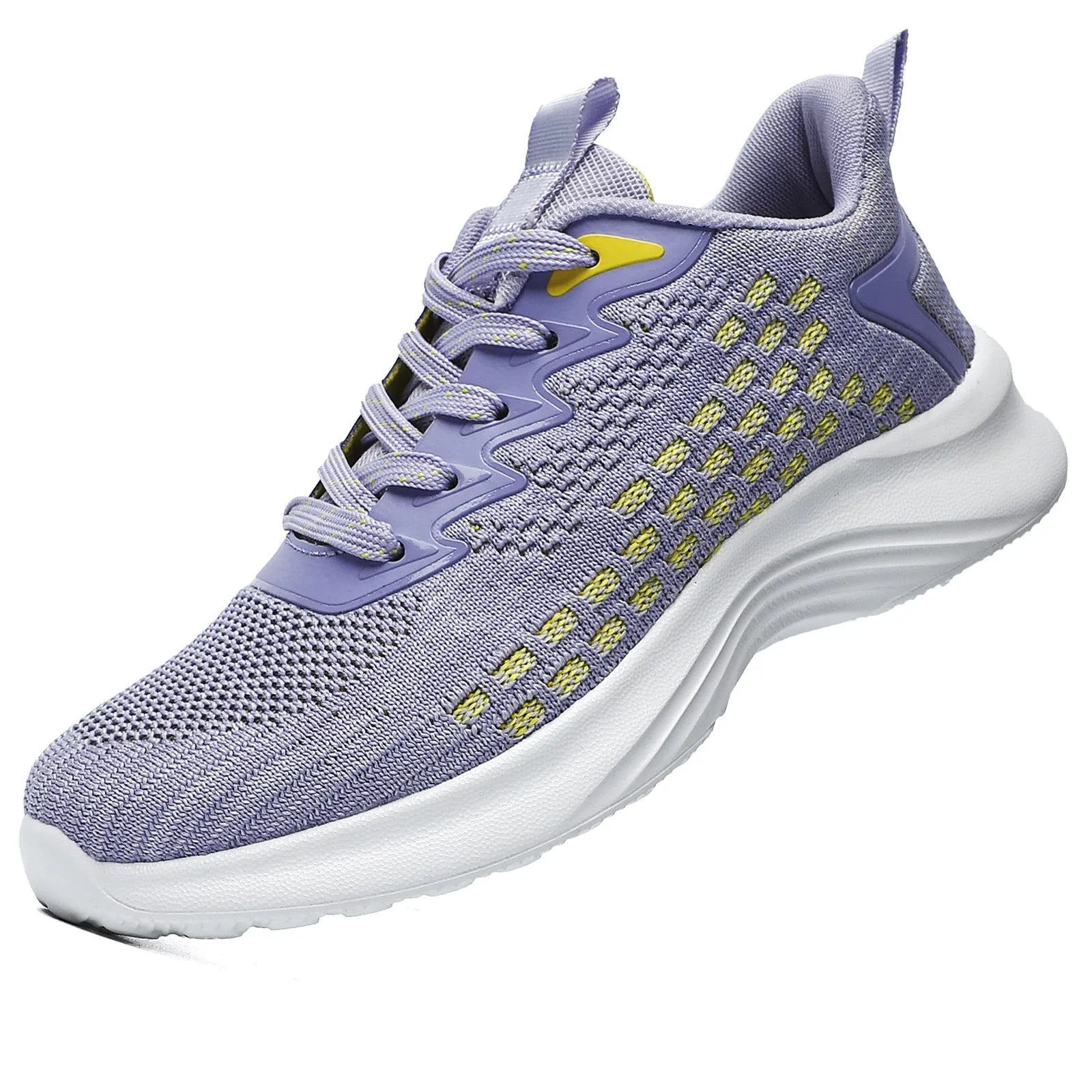 Women's lavender purple Flyknit mesh running shoes with striped pattern and EVA sole
