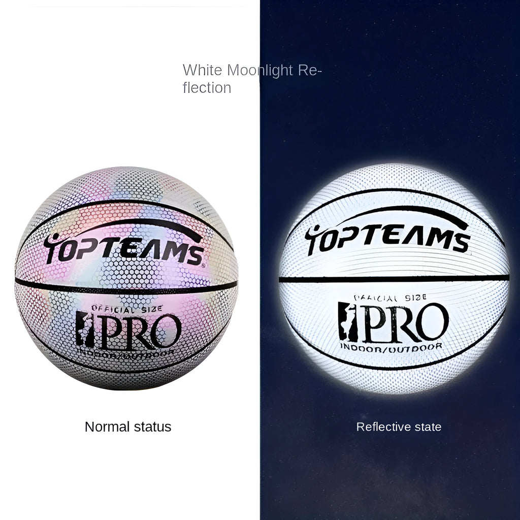 Holographic luminous reflective PU basketball No. 7 with fluorescent glow in chroma colour