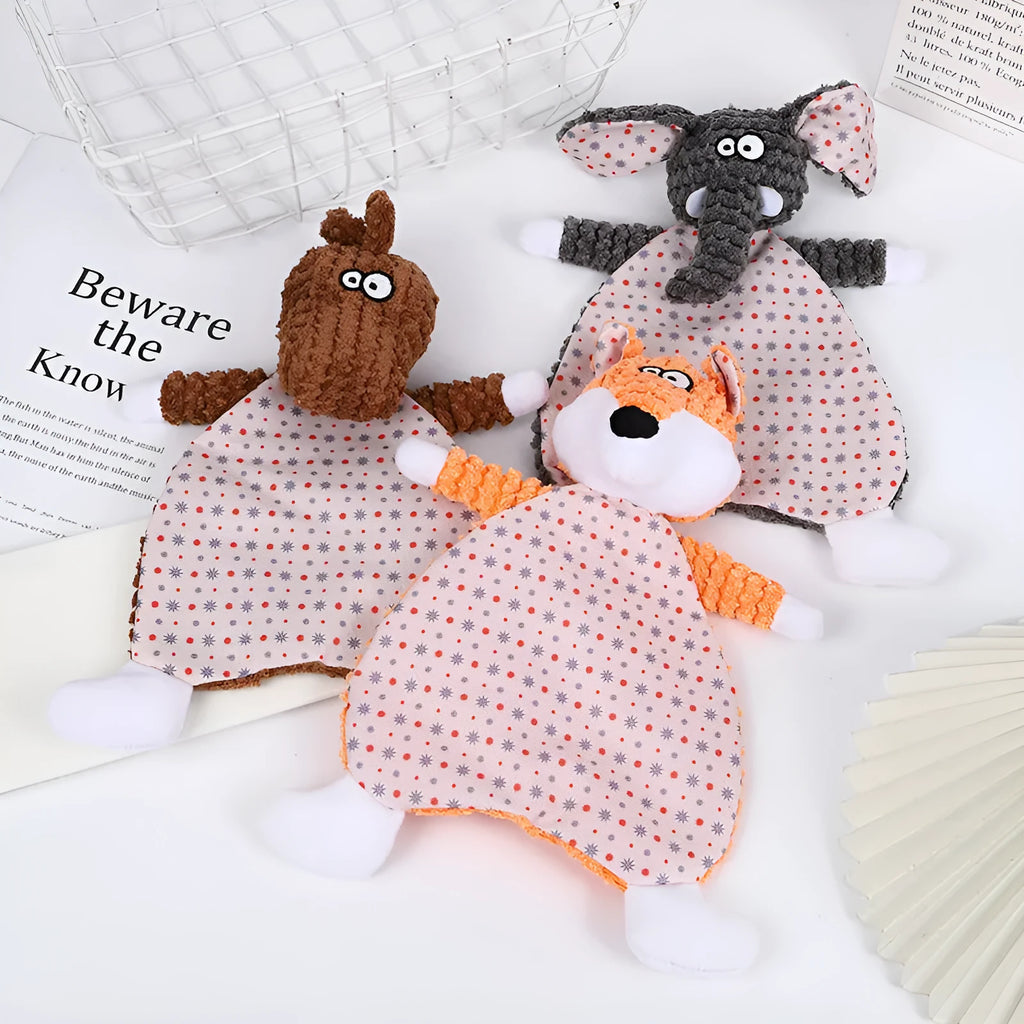 Pet stuffed toy in fox shape with sound paper and bite resistant velvet, brown colour