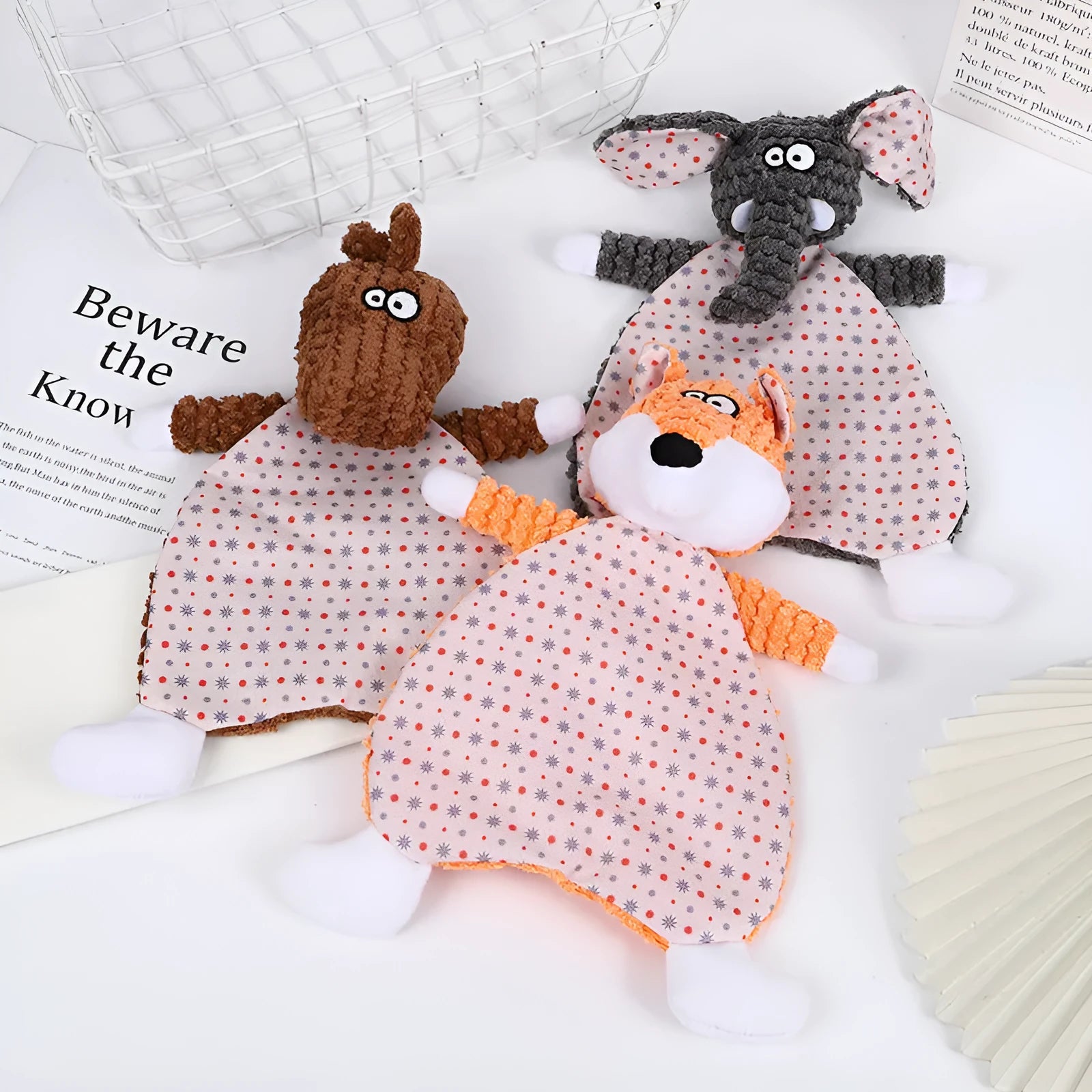 Pet stuffed toy in fox shape with sound paper and bite resistant velvet, brown colour