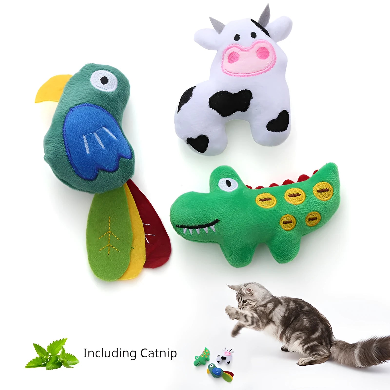 Parrot-shaped plush cat toy with catnip filling for interactive feline play