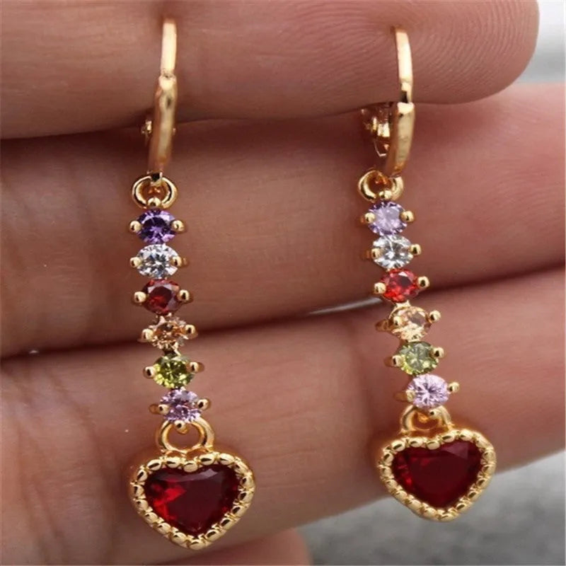 Women's heart-shaped alloy earrings with gold or silver electroplated finish