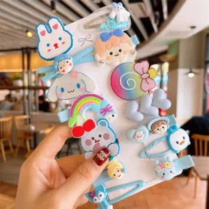 14-piece toddler hair accessories set: colourful rainbow, fruit, and butterfly barrettes in soft silicone clay.