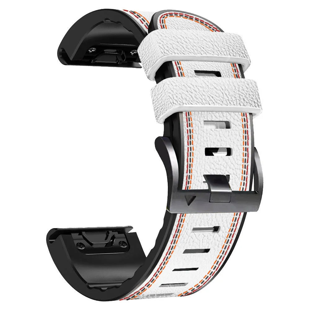 Silicone leather quick release watchband for Garmin Fenix 7X 6X 5X 7 6 5 in black 22mm or 26mm