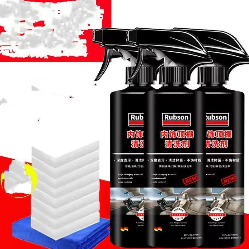 Wash-free fabric roof foam cleaner bottles with cleaning towel and sponge wipes for interior ceiling decontamination