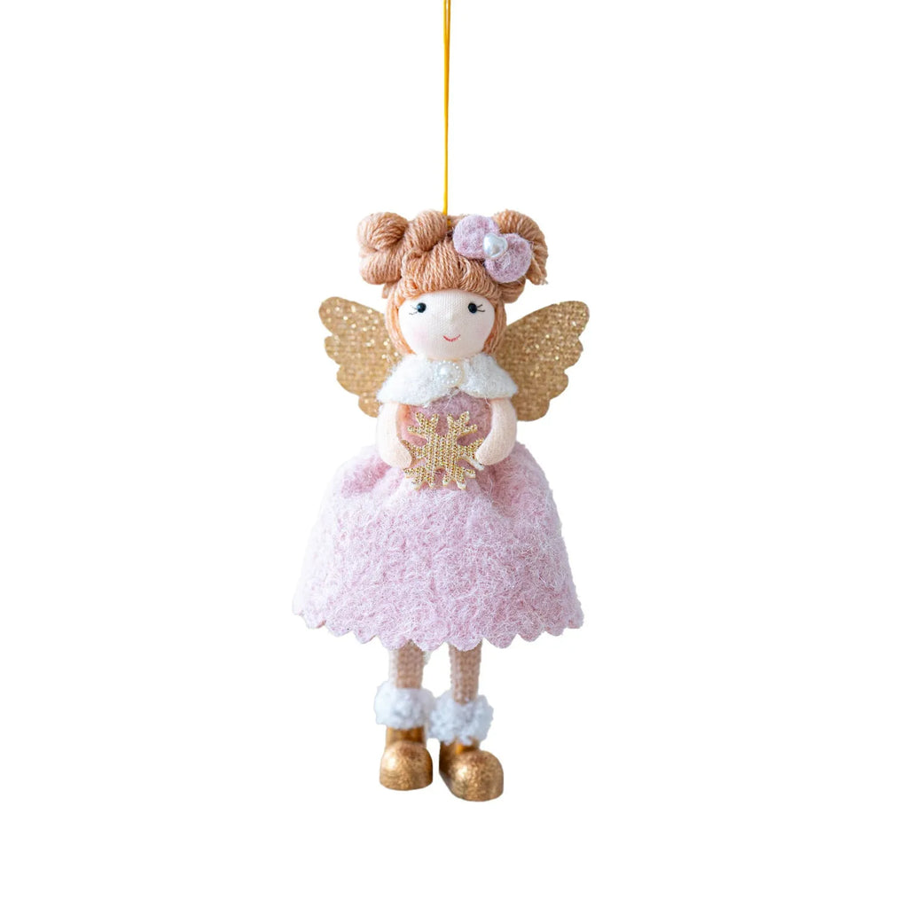 Christmas angel wings plush pendant in pink or white cloth material with modern simplicity design