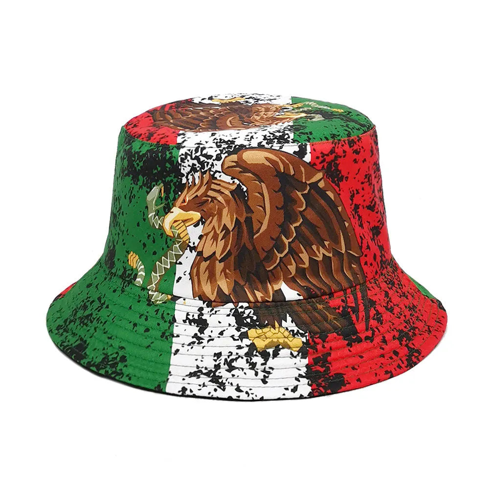 Eagle pattern retro bucket hat in M size 56-58cm, polyester dome crown, sun protection