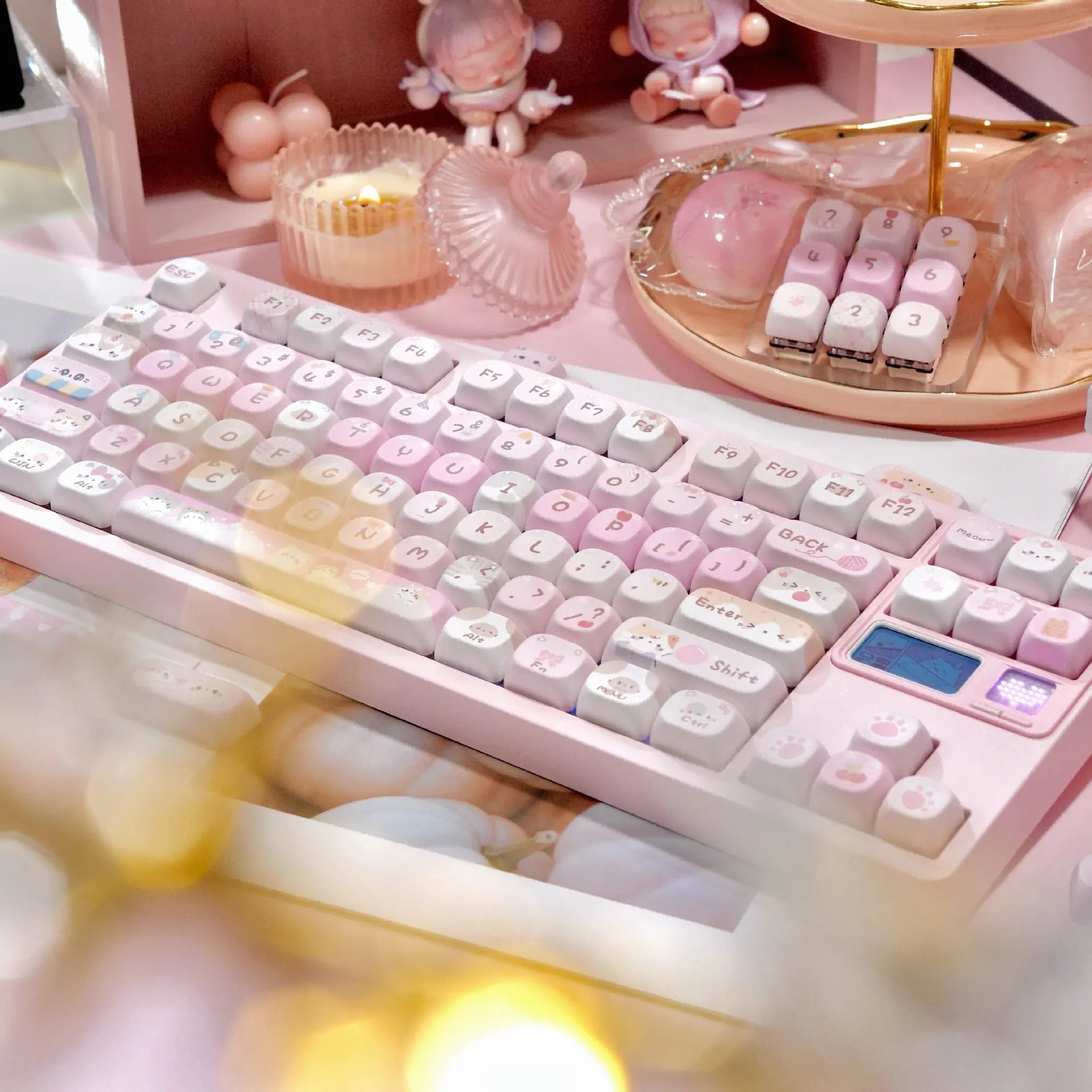 MOA mechanical keyboard keycaps with cartoon design and pink colour on five-sided sublimation printing