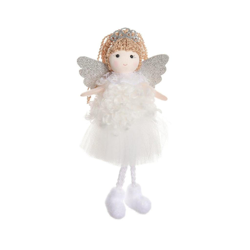 Cartoon-style Christmas angel fabric crown hair pendant for a girl's high ponytail.
