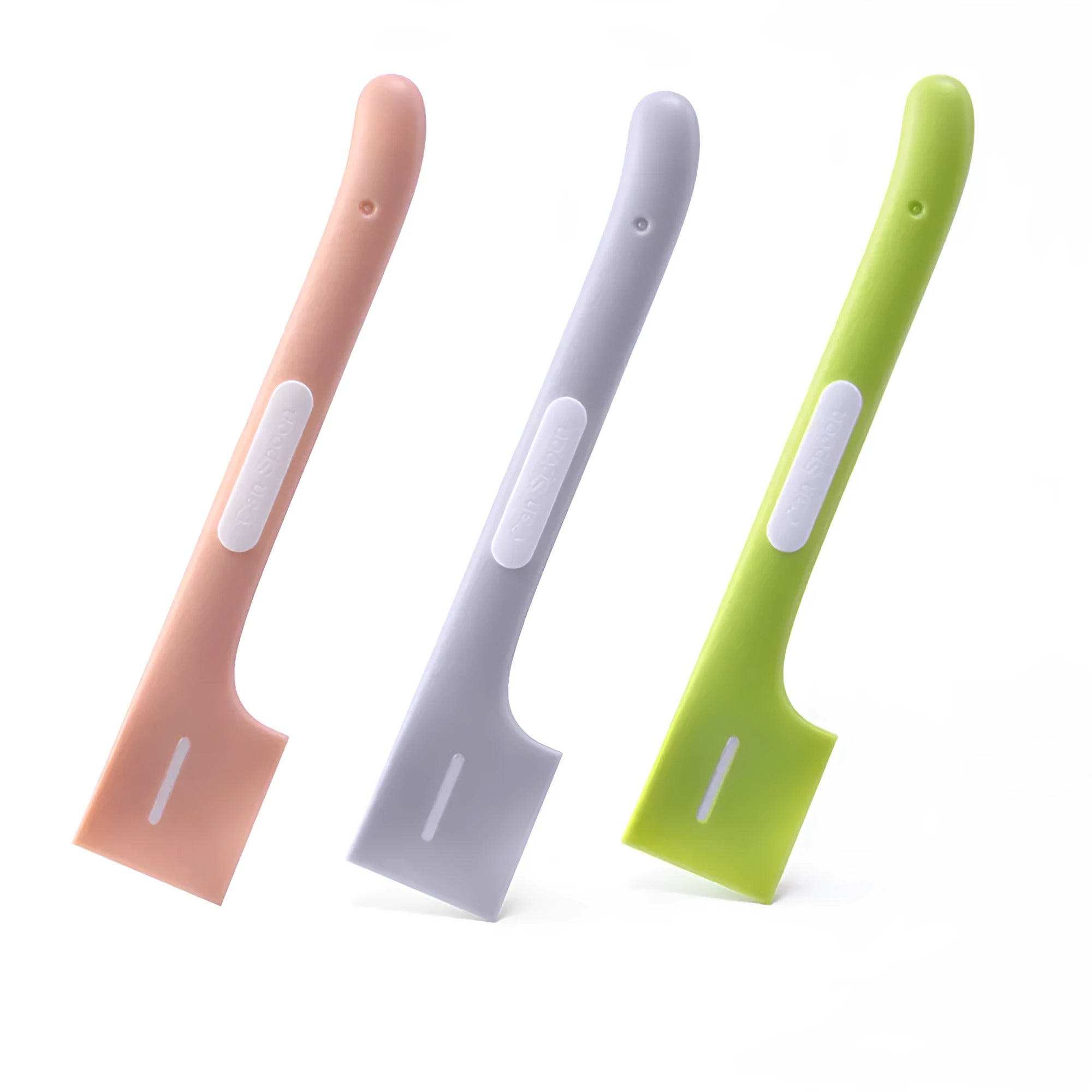 16cm long TPR pet feeding spoon with right-angle scraping edge in green colour