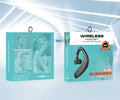 Single-ear Bluetooth headset in black or blue with rotatable earpiece and microphone