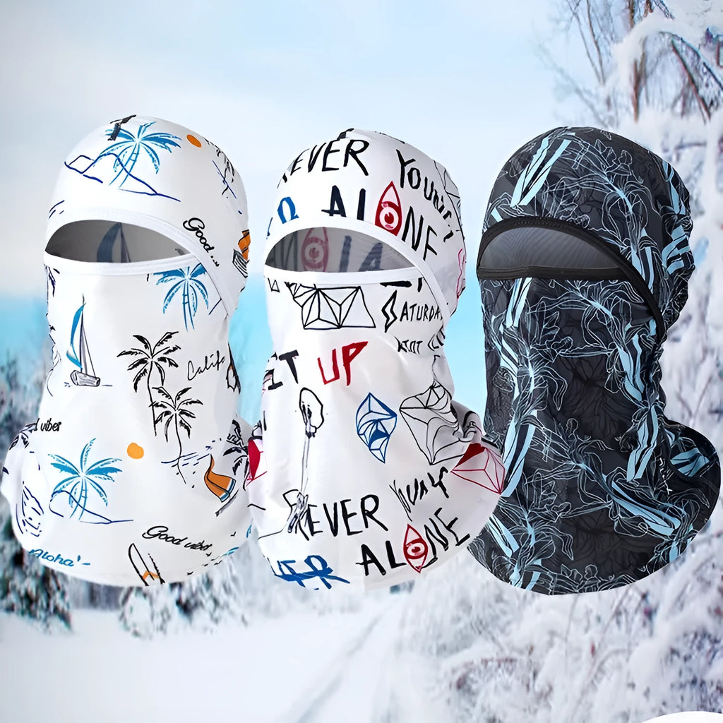 Cotton motorcycle head cover and gloves set in a patterned street style for winter riding.