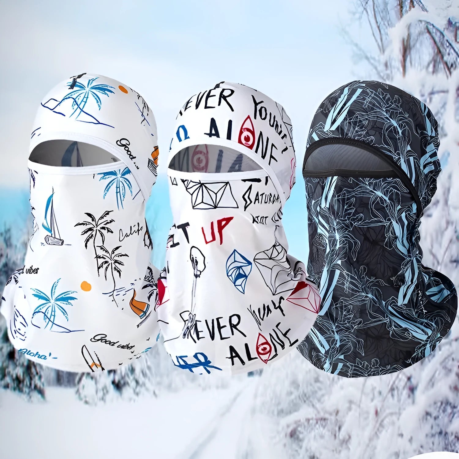 Cotton motorcycle windproof head cover in street style with pattern details, shown with matching gloves