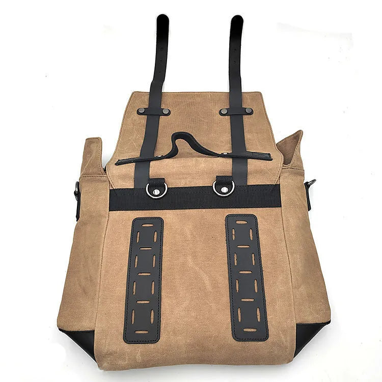Thick waterproof canvas motorcycle side bag with cowhide top layer in black