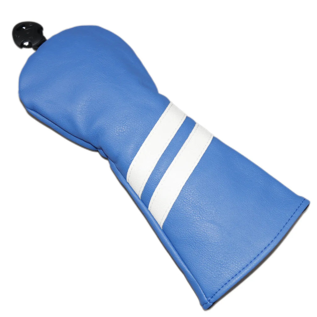 Golf club sleeve two oblique strips wood rod head cover in black PU, side view