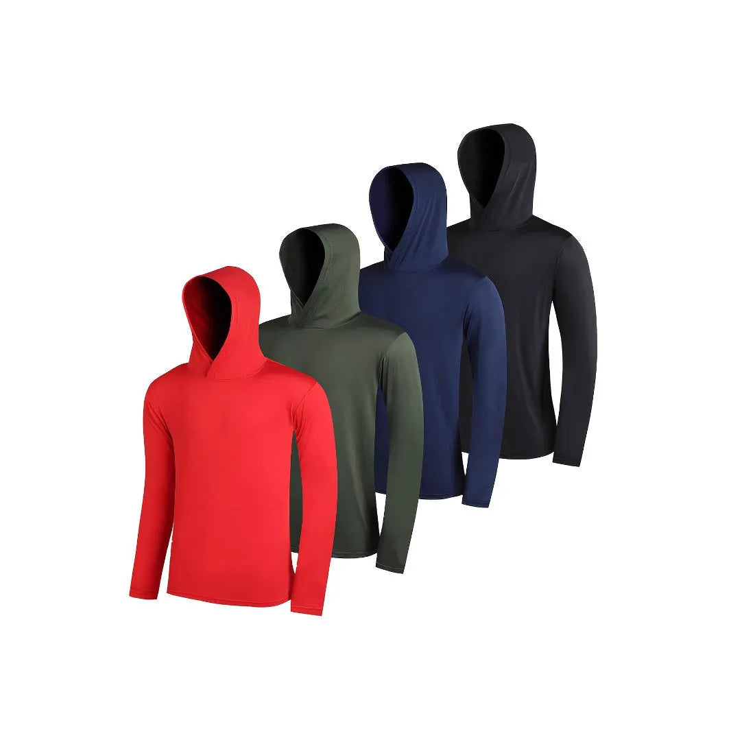 Men's 4-piece lightweight hoodie set in elastic polyester fabric with mix of hooded and regular tops