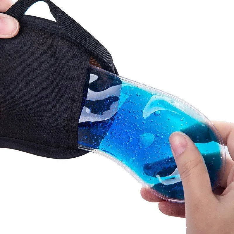 Silk eye mask with ice cube design in black, lightweight for sleep and travel