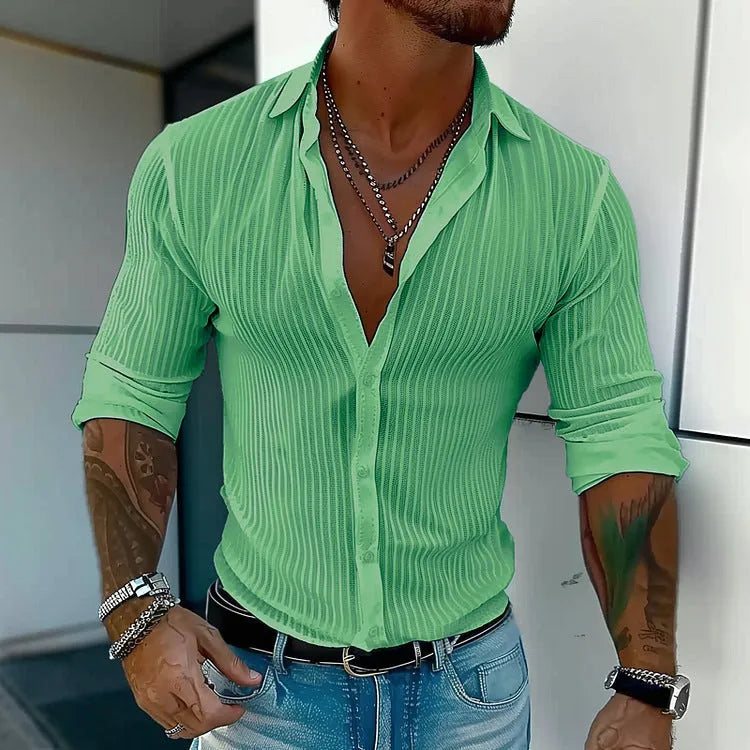 Men's striped cardigan long sleeve shirt in British style loose fit, available in multiple colours