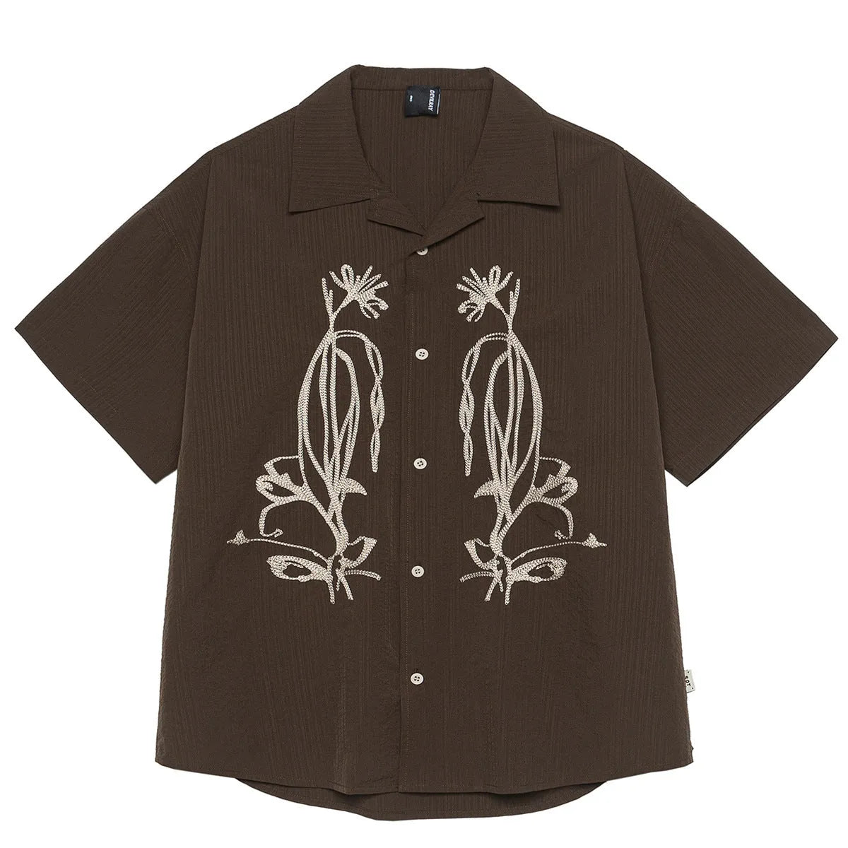 Brown striped Cuban collar short sleeve waterproof shirt for mountain camping