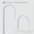 Blue silicone mouse tail cat toy stick measuring 80cm long with cat head design