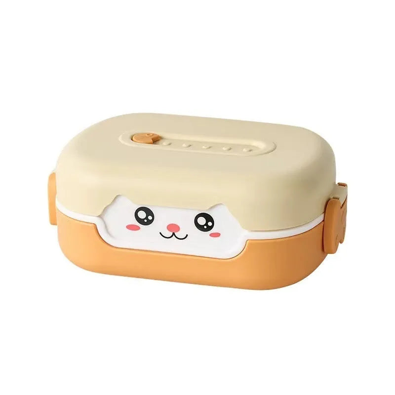 Square plastic divided lunch box in dark blue, orange yellow, or pink and green colours