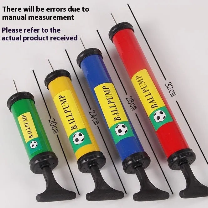 Manual plastic ball pump measuring 20-32cm length for sports equipment and balloon inflation