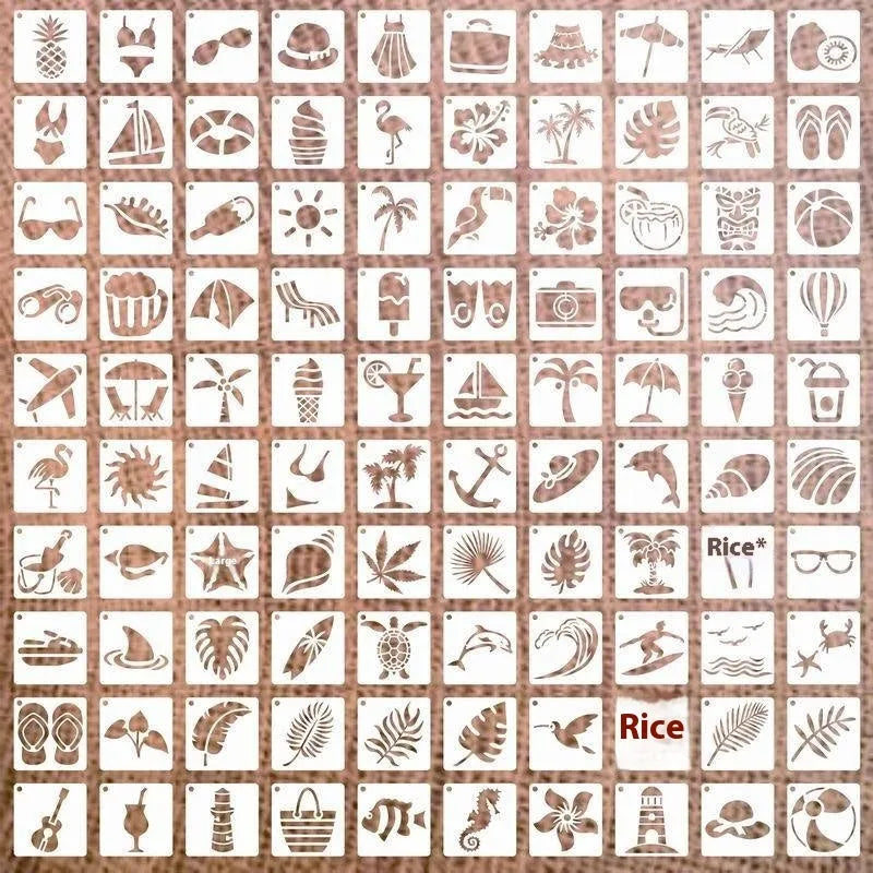 Milky white PET film spray painting stencils showing floral, animal, and letter designs in 2-inch size
