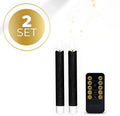 Black LED taper candle with realistic 3D flame effect, measuring 2.2cm wide by 18cm tall