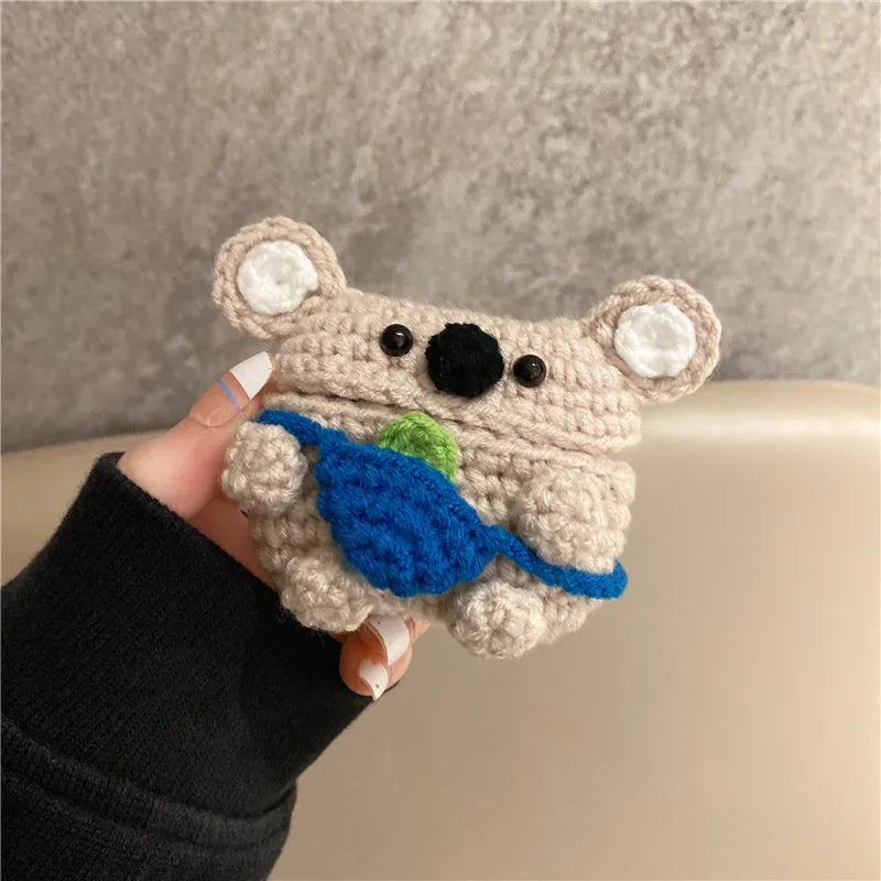 Handmade knitted koala bear backpack design protective sleeve for Apple AirPods