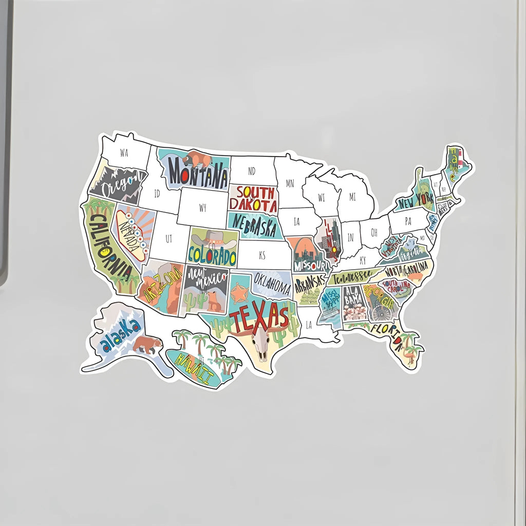 Travel-themed world map car body sticker set with vinyl lettering on white background decal