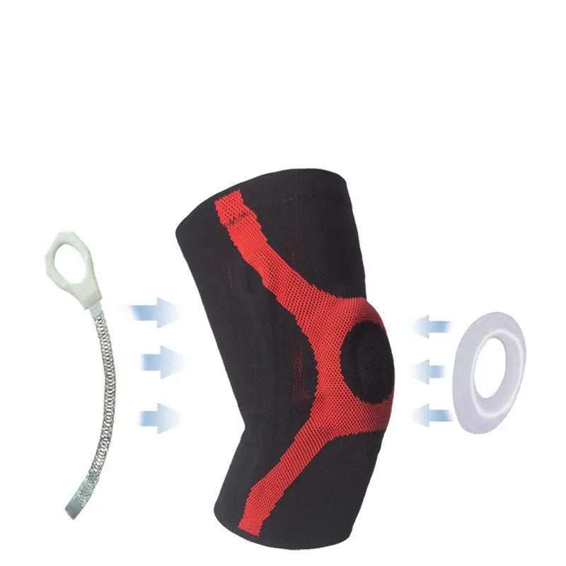 Red and grey silicone sports knee pads with non-slip design for running and climbing