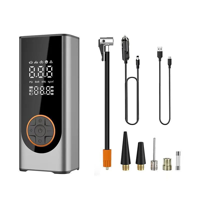 Wireless intelligent car inflator aluminium alloy black with tire pressure gauge and LED warning light